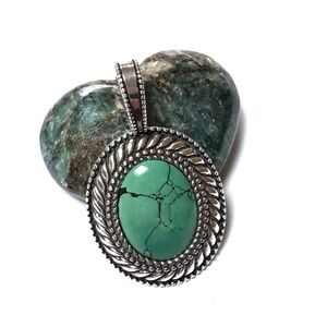 CAROLYN POLLACK Pendant Only Green Turquoise Sterling Silver Oval V.GOOD COND